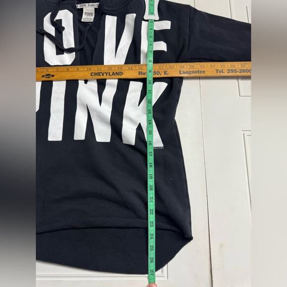 Victoria's Secret PINK Black White Deep Cut V Neck Long Hoodie Sweatshirt Sz M - Picture 4 of 5